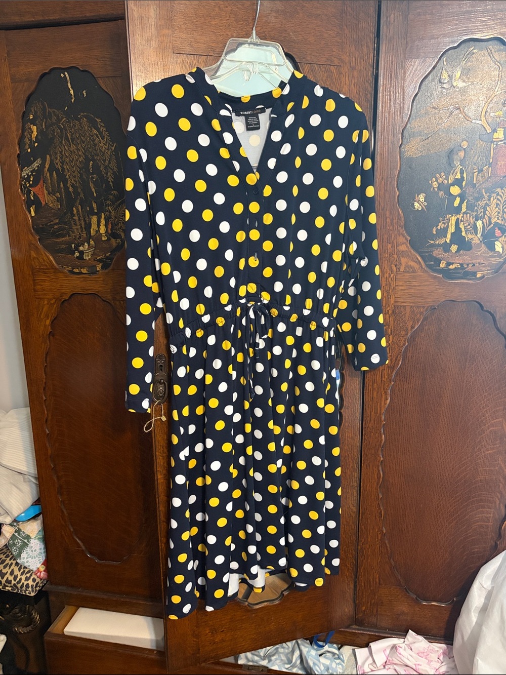 Robert Louis Navy Dress with Yellow & White Polka Dots